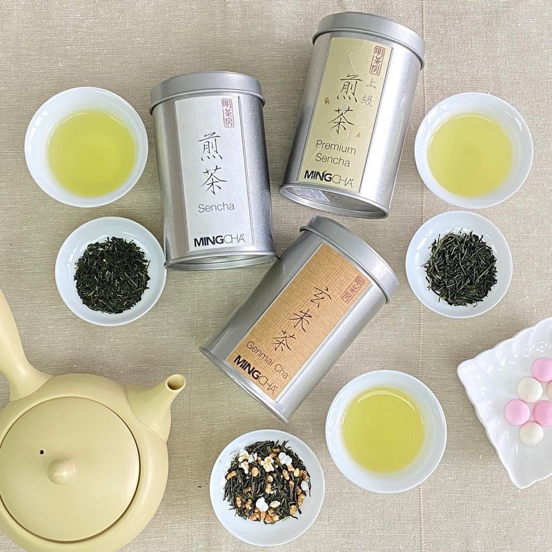 明茶房日本茶套裝 【 日本静岡 - 上級煎茶及煎茶及玄米茶】 - 茶葉/茶包/水果茶 - 紙 白色