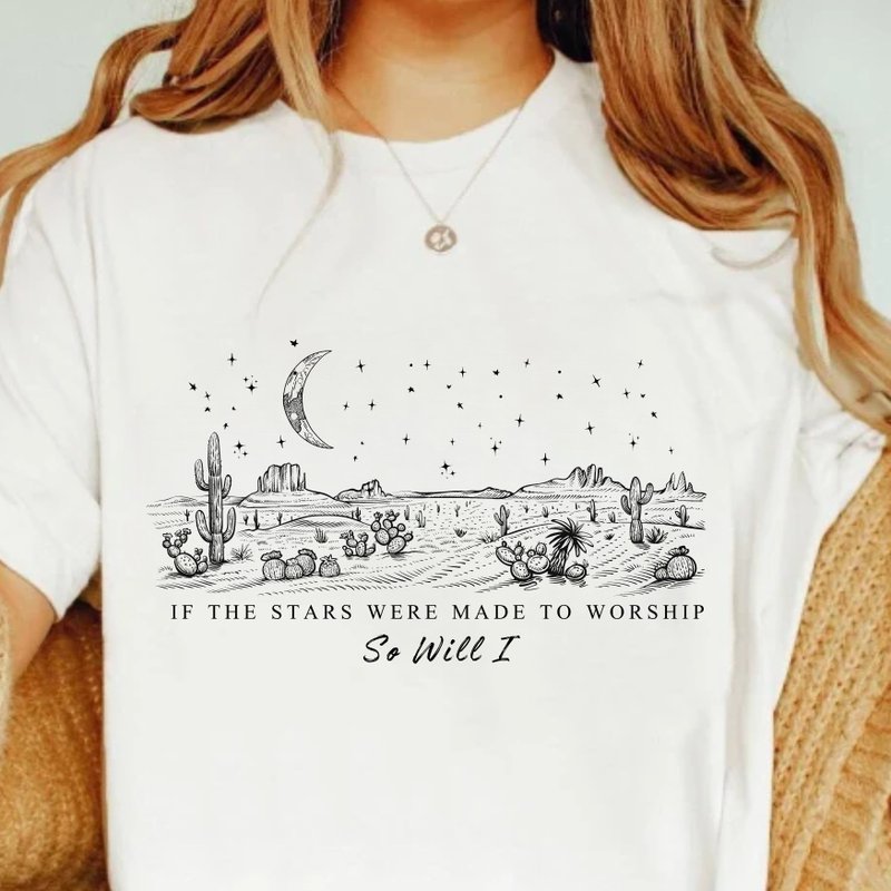 If The Stars Were Made To Worship Biblical Verse Unisex Crop Top - เสื้อยืดผู้หญิง - ผ้าฝ้าย/ผ้าลินิน ขาว