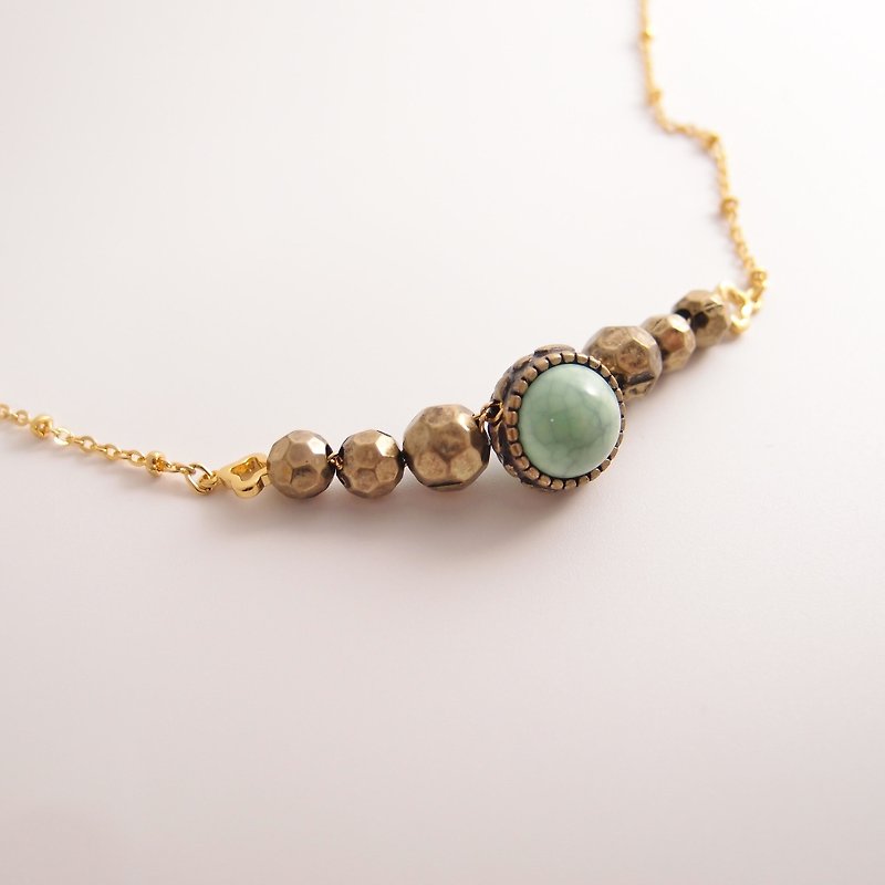 Natural stone [Cn0187-D] Turkey stone (turquoise). 18K gold clavicle chain or bracelet x birth stone - Necklaces - Gemstone Green