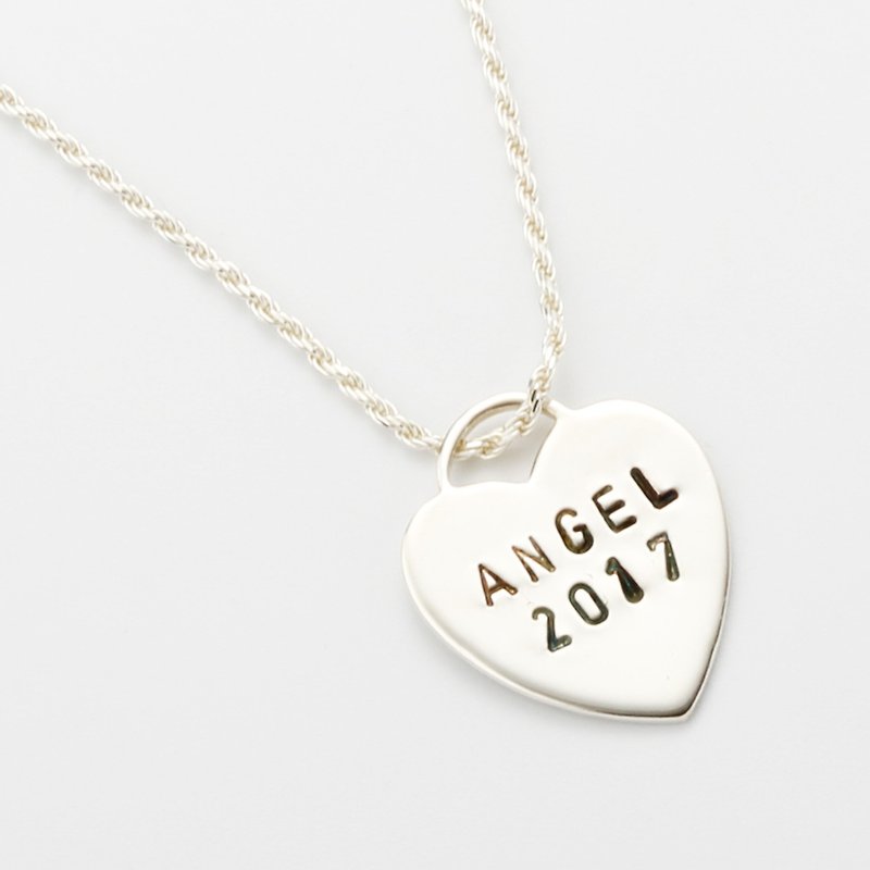 Customized love stamping letter digit s925 sterling silver necklace Valentine - สร้อยคอ - เงินแท้ สีเงิน