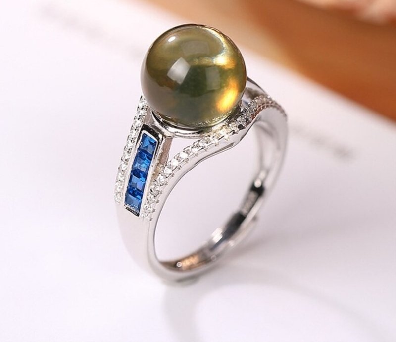 Luxury Blue Amber Rings Women Shinning Zircons Crystals Rings Elegant Lady Party - แหวนทั่วไป - เงินแท้ สีเงิน