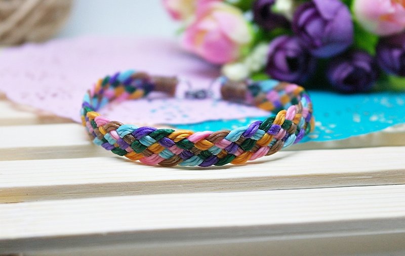 Hand-knitted silk Wax thread style <Caiqiao> "Flat wide version" //You can choose your own color// - Bracelets - Wax Multicolor