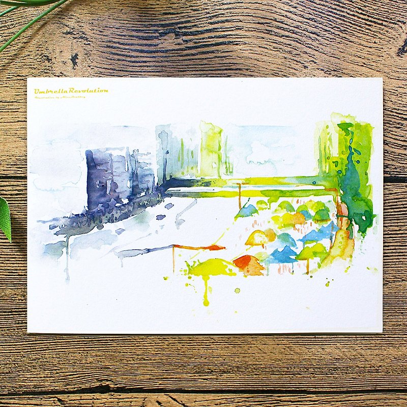 Alice Hobbey Yellow Umbrella Series Double-sided Watercolor Illustration Postcard Postcard - การ์ด/โปสการ์ด - กระดาษ หลากหลายสี