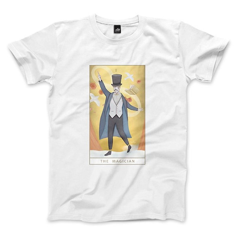 I | The Magician-White-Unisex T-shirt - เสื้อยืดผู้ชาย - ผ้าฝ้าย/ผ้าลินิน ขาว