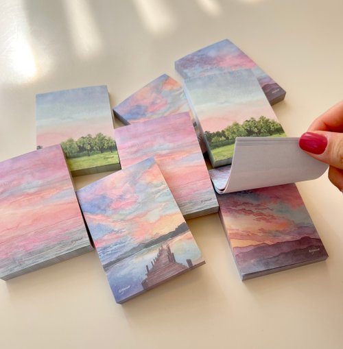 Memo pad(rectangle), summer sunset/Design based on watercolor illustration