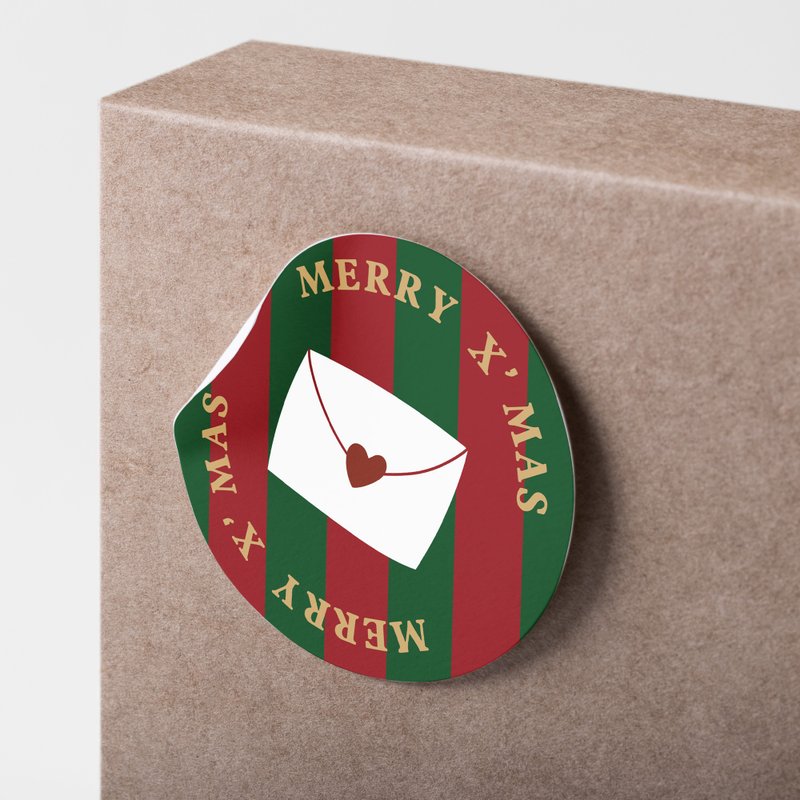 X'mas Christmas packaging stickers (matte, no adhesive residue) / red and green line terms (20 pieces) - สติกเกอร์ - กระดาษ 