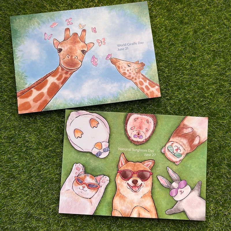 【Hello I'm Gene (Static)】Giraffe Day X Sunglasses Day (2 entries) - Cards & Postcards - Paper Green