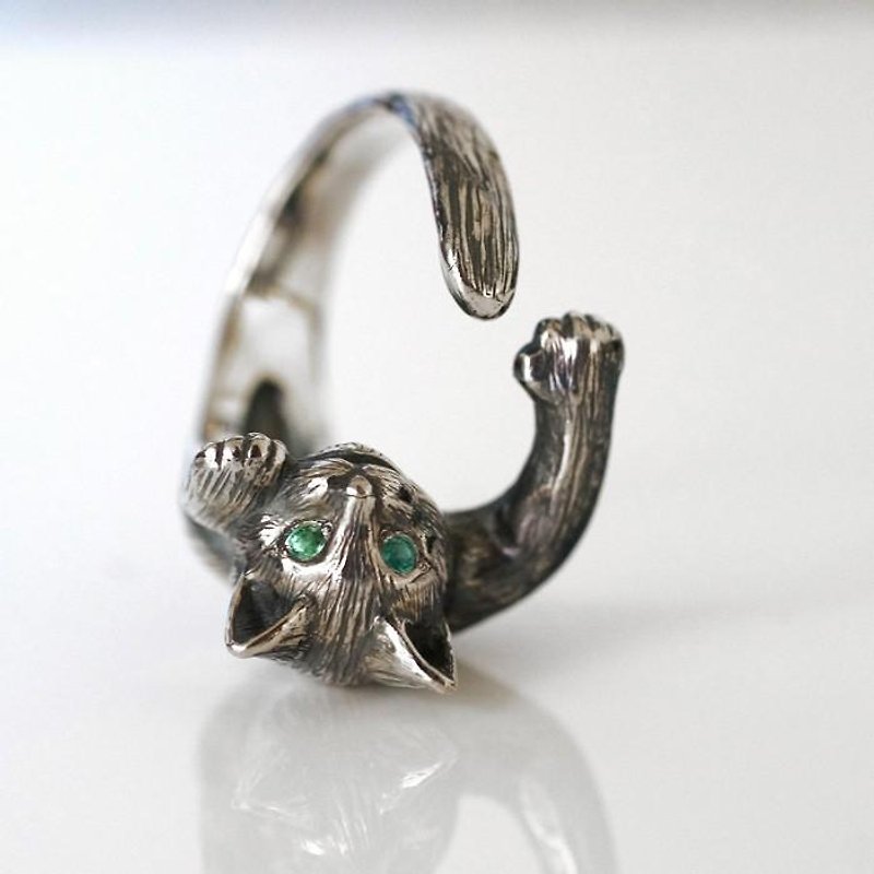 Cat Ring Leo Emerald Eyes - General Rings - Other Metals 