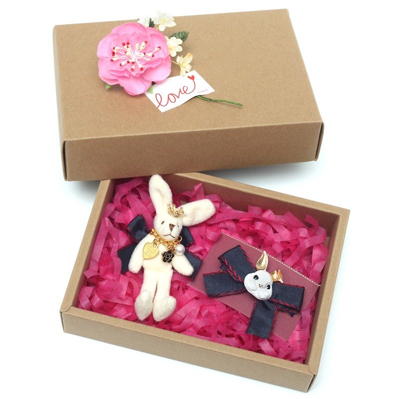 “Give Love” Rabbit Brooch + Rabbit Hair Clip Gift Box Set - เข็มกลัด - เส้นใยสังเคราะห์ สีน้ำเงิน