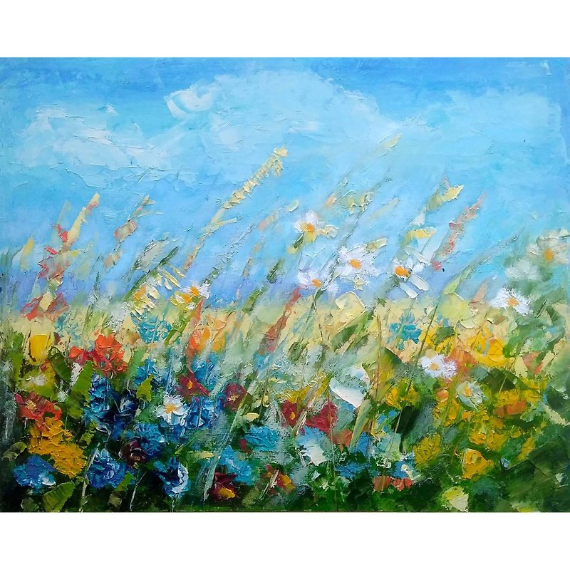 Meadow Flower Original Oil Painting, Field Wall Art, Floral  Art. 手工油畫, 油畫原作 - Posters - Other Materials Multicolor