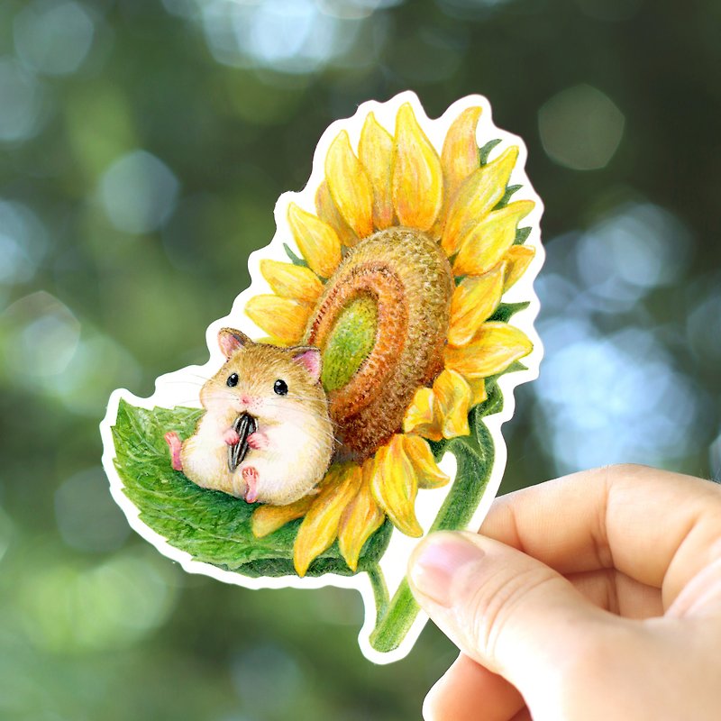 Clear Sticker/Sunflower x Leisurely Roborovski Hamster - สติกเกอร์ - วัสดุอื่นๆ สีเหลือง