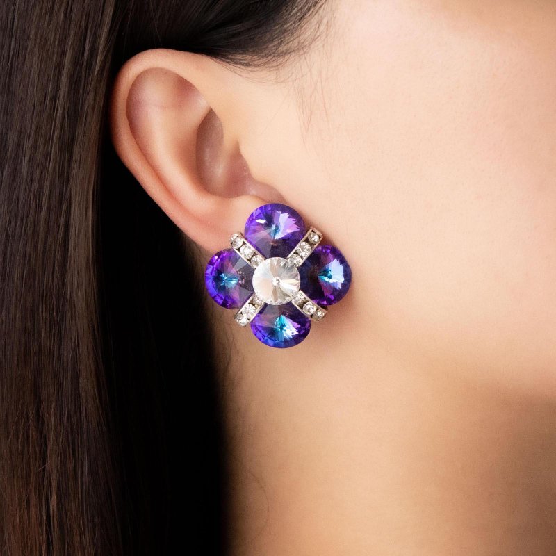US special antique blue-violet Watermelon Rivoli gorgeous Stone trim Clip-On - ต่างหู - โลหะ สีม่วง