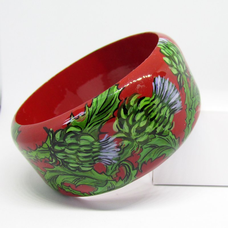 Hand-painted Bangle Bracelet with Thistle