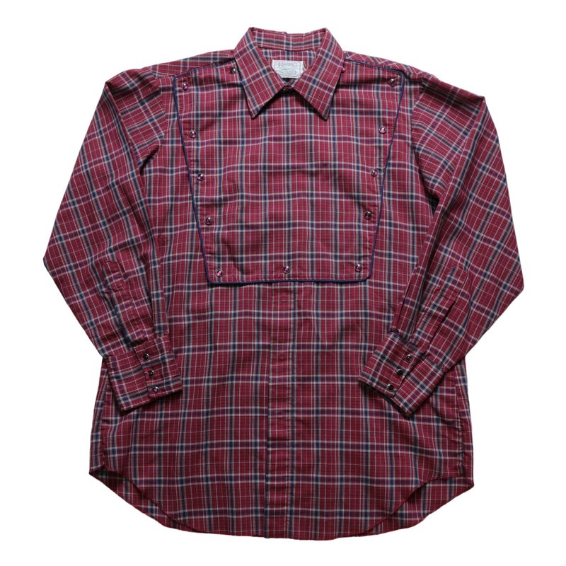 70s H BAR C 紅格紋西部襯衫 Western Shirt - 男襯衫/休閒襯衫 - 其他材質 紅色