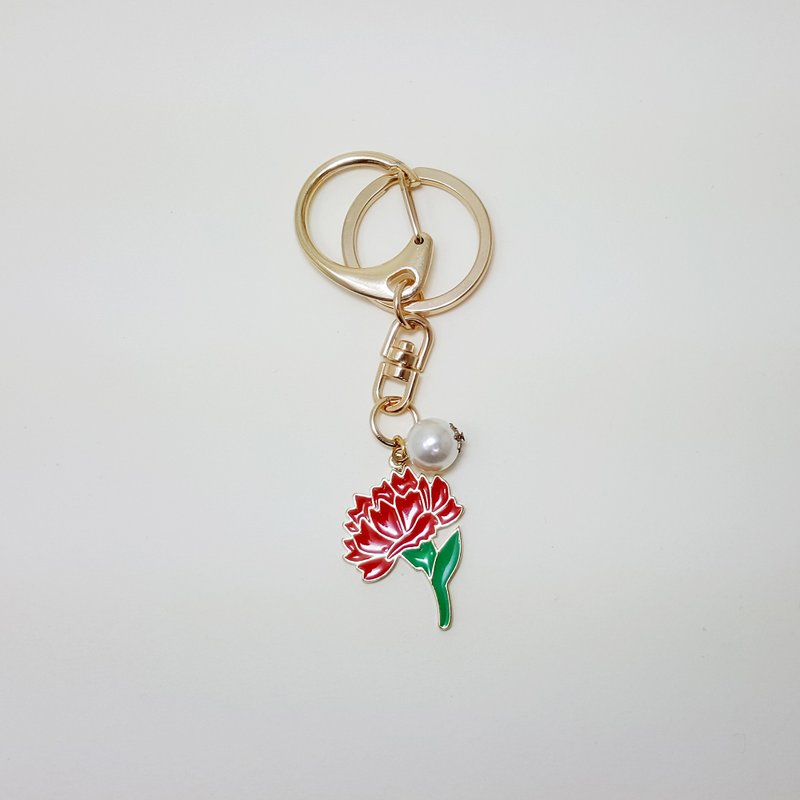 Carnation keyring - 鑰匙圈/鑰匙包 - 其他金屬 紅色