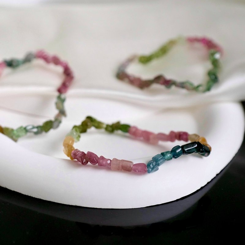 Slim and Elegant Series // Follow-the-Shape Colored Tourmaline Crystal Bracelet October Birthstone for Health, Wealth and Stress Relief - Bracelets - Crystal Multicolor