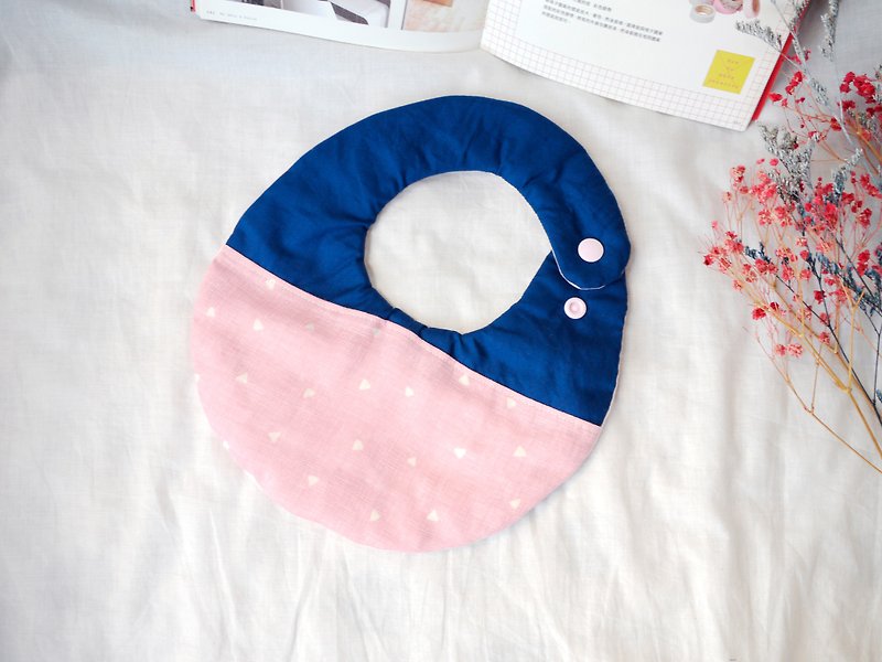 Hello baby series. Double yarn saliva towel│Bib:::Indigo meets pink triangle - Bibs - Other Materials Pink