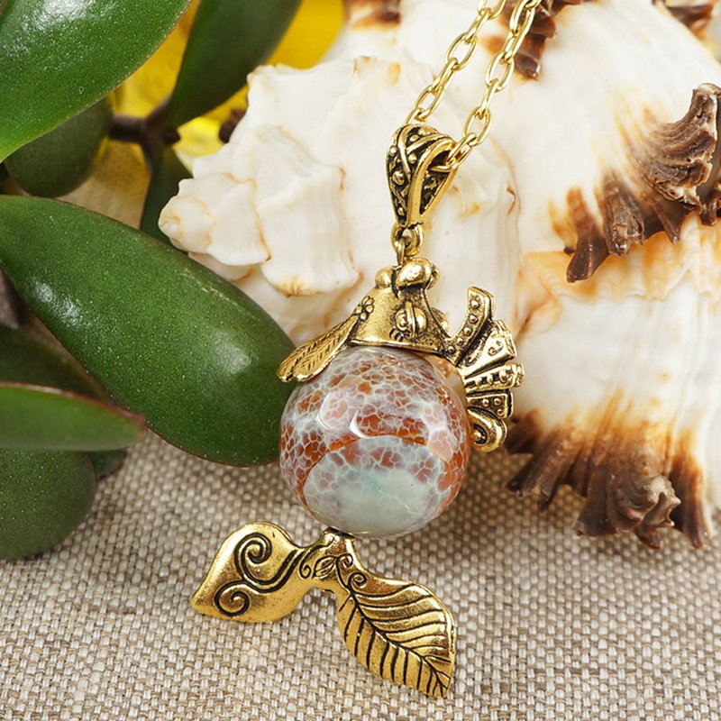 Gold Fish Teal Mint Agate Fish Marine Maritime Pendant Necklace Woman Jewelry - สร้อยคอ - เครื่องประดับพลอย สีทอง