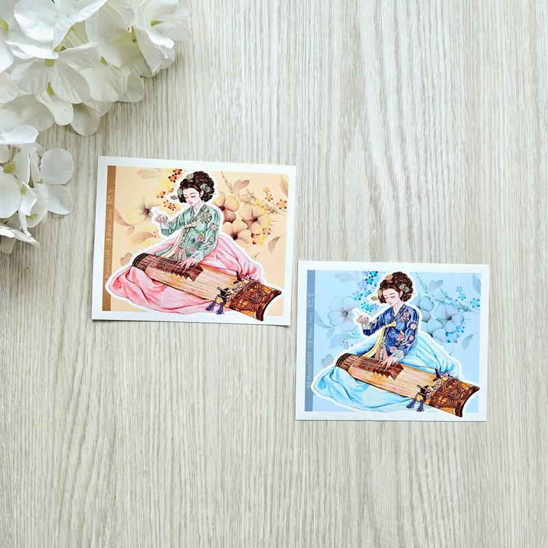 yehee_Oriental hanbok Sticker_hongyeon_blue&green - 貼紙 - 紙 