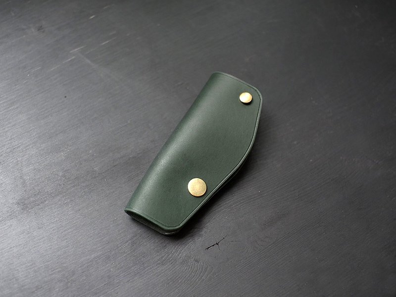 [Christmas Offer] Genuine Leather Single Key Case-Dark Green [Engraved Leather in Fulie District] - Keychains - Genuine Leather Green