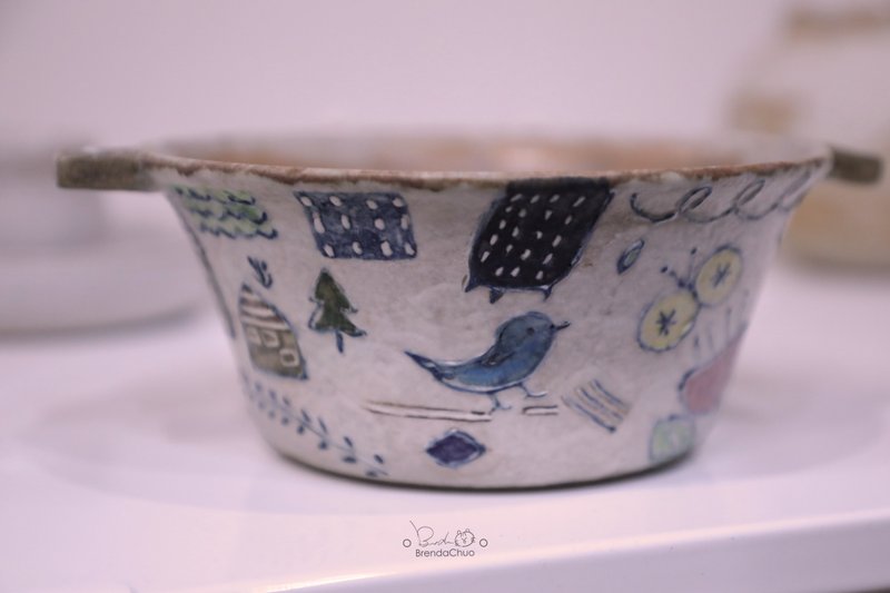 春郎陶-花草村(青鳥)泡麵碗 600 ml - 碗 - 陶 