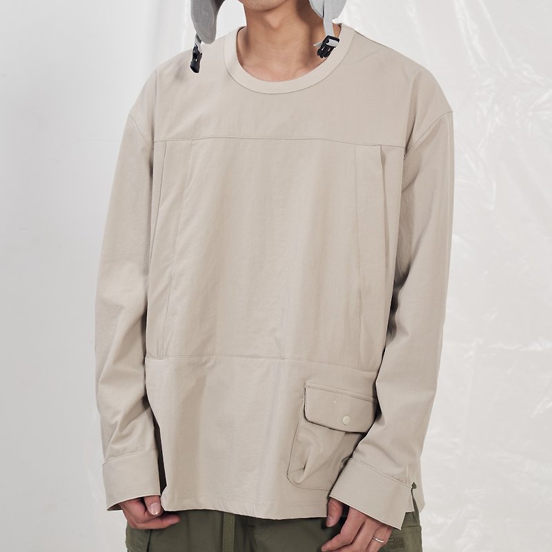 大口袋防潑水套頭上衣 Mock Pocket Pullover/山系款式/機能 - 男 T 恤 - 防水材質 灰色