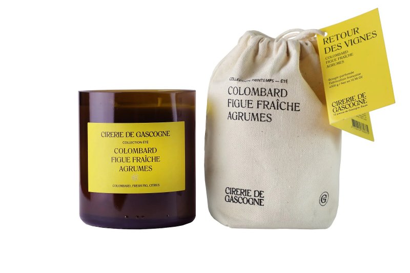 Cirerie de Gascogne Wine Bottle Scented Candle - Colombard-Fresh Fig-Citrus 300g - Candles & Candle Holders - Paper Yellow