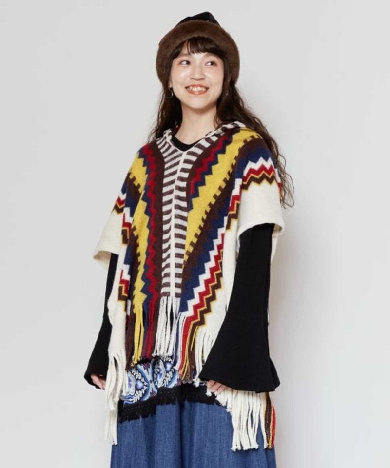 [Popular pre-order] Multi-layered nomadic tassel free-knit outer vest cape (3 colors) CSN-4301 - สเวตเตอร์ผู้หญิง - ผ้าฝ้าย/ผ้าลินิน 