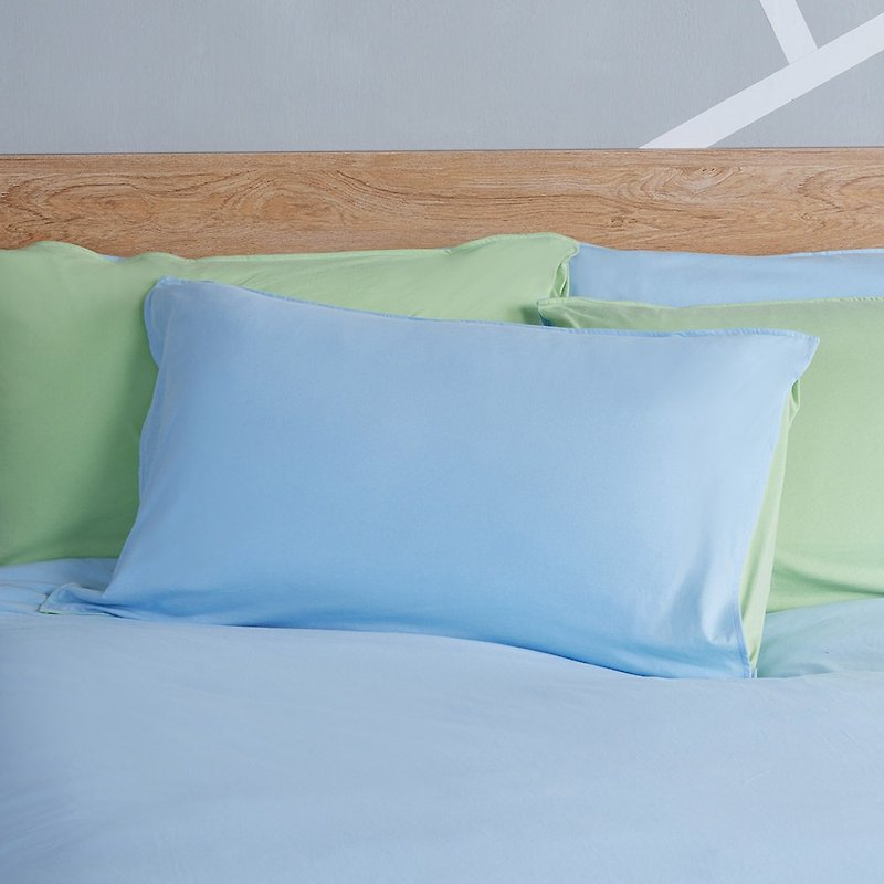 Plain two-color spliced ​​envelope-style pillowcase 1 piece - sky blue - Bedding - Cotton & Hemp Blue