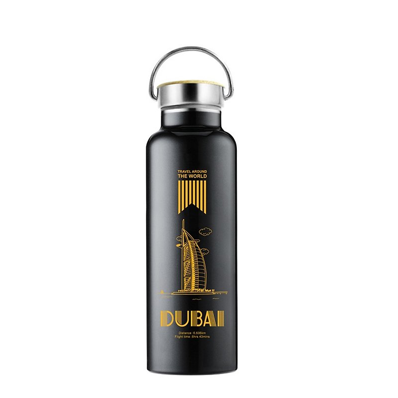 Around the World Series - Bamboo Cover Vacuum Sports Water Bottle Series PLUS (Dubai) - Vacuum Flasks - Other Metals Black