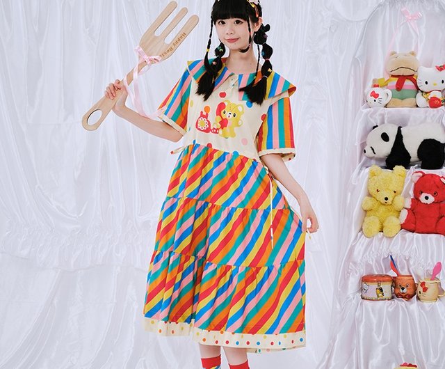 オリジナルイラストプリント レインボーダイアリーベアワンピース 日本