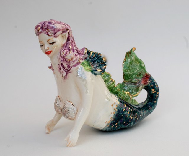 磁器の人魚の置物美しい手作りの陶芸人形妖精の海の少女像像 - ショップ PorcelainShoppe 置物 - Pinkoi