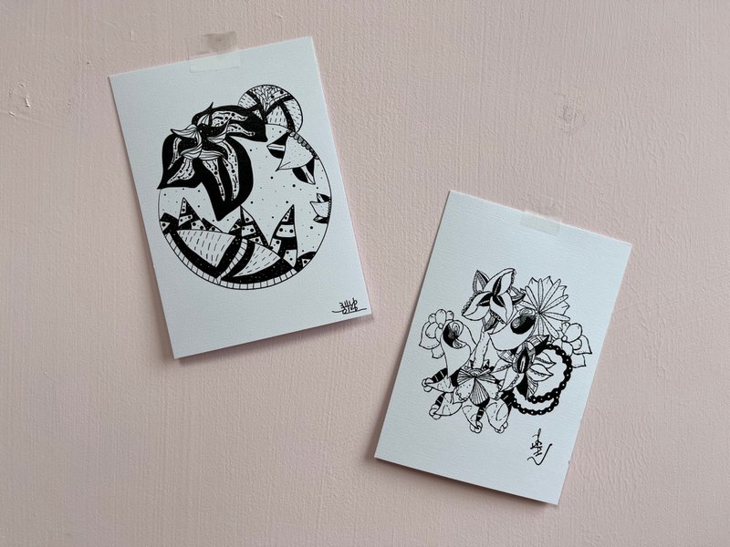 黑白圖騰系列_明信片 共2款 - 心意卡/卡片 - 紙 
