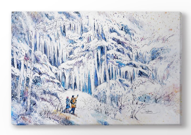 猶如時間停止的雪夜|青森奧入瀨冰瀑 |無框畫 |  裝飾畫 | 掛畫 | - 海報/掛畫/掛布 - 木頭 白色
