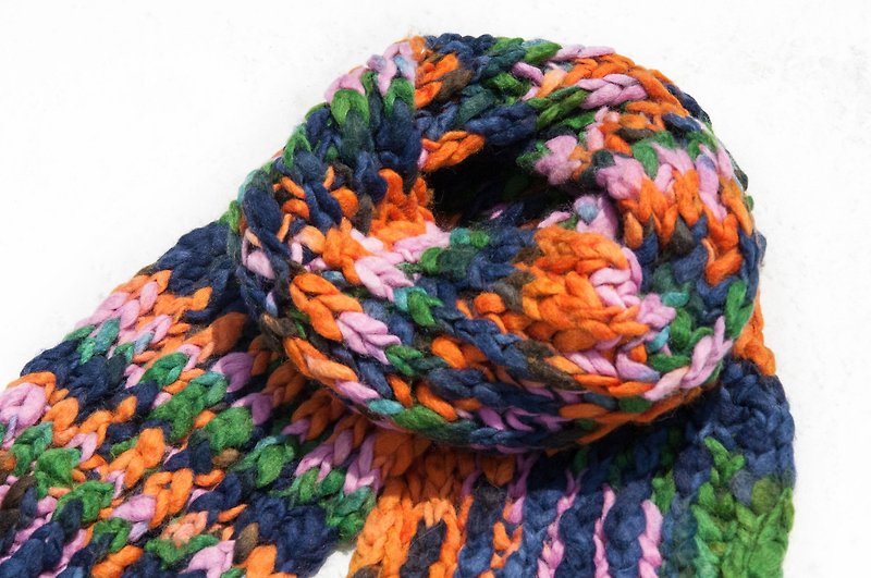 Hand-knitted pure wool scarf/knitted scarf/crocheted striped scarf/hand-knitted scarf-thick fruit - ผ้าพันคอถัก - ขนแกะ หลากหลายสี