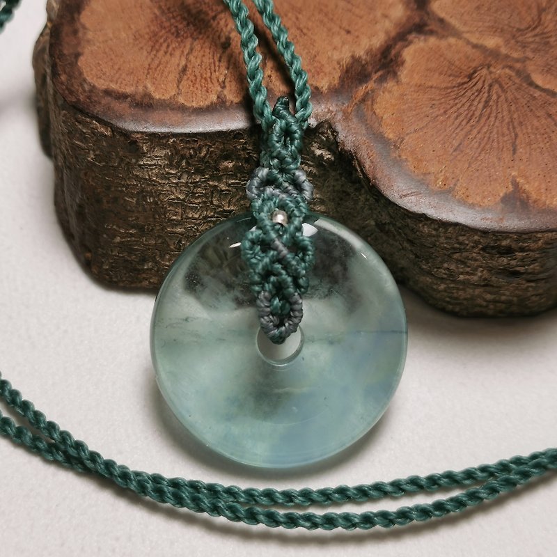 Stone safety buckle/Double-sided wear/ Wax thread braid series/Ice blue-green - Necklaces - Semi-Precious Stones Blue