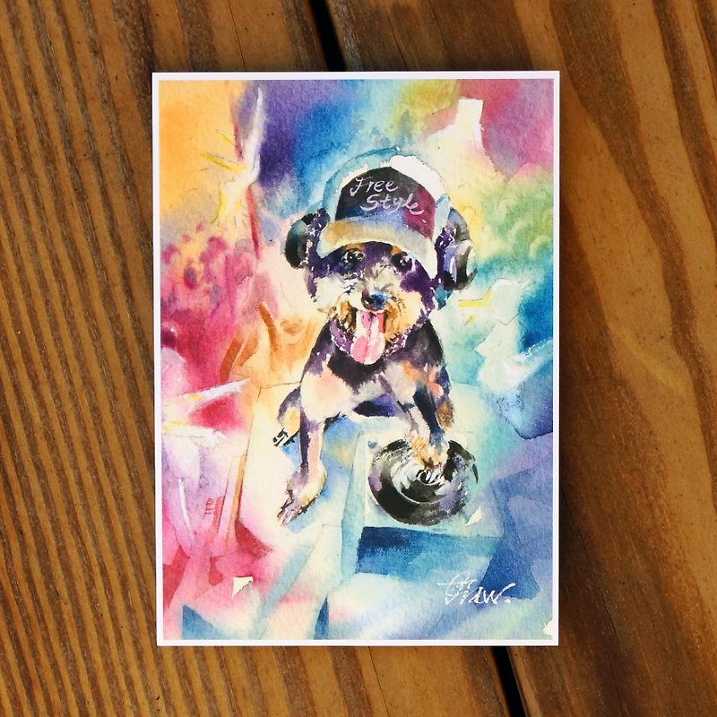 水彩繪毛孩系列明信片 - 忠狗有嘻哈 - 心意卡/卡片 - 紙 紫色