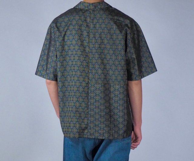 UMUI +Denim 着物リメイク メンズシルクシャツL ショート丈