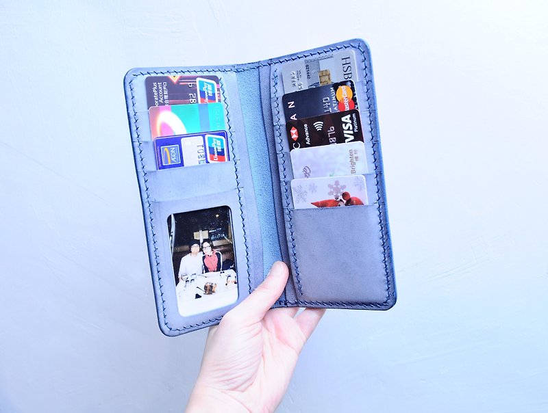 8-bit photo card clip length leather material bag free embossing leather bag Silver birthday gift for Father's Day gifts Christmas gifts Italian leather vegetable tanned leather valentine - เครื่องหนัง - หนังแท้ สีดำ