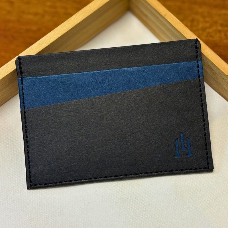 多功能紙革卡夾 紳士黑藍 五個卡層 綠色時尚 天然纖維 職人手作 - 皮夾/長短夾/錢包 - 環保材質 