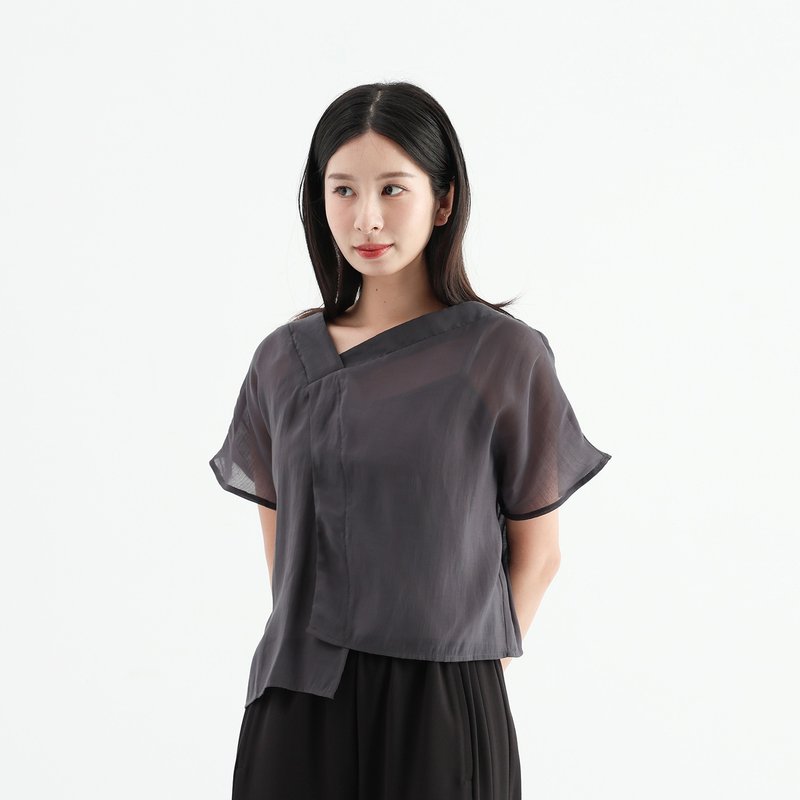 【經典原創】Weiguang_微光造型透膚上衣_CLT014_鐵灰 - 女上衣/長袖上衣 - 聚酯纖維 灰色