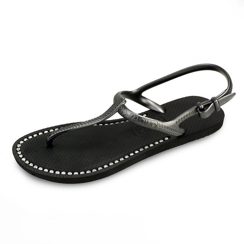 Lace-up Sandals Foot Slim Long Black Jazz Black Swarovski Crystal - รองเท้าแตะ - ยาง 