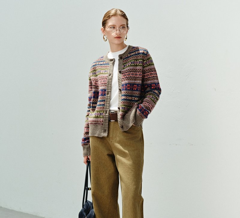 【100%羊毛】法式簡約 重工提花/圓領針織衫 - 女上衣/長袖上衣 - 羊毛 多色