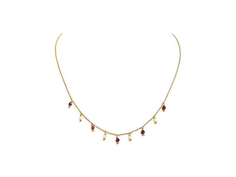 [Ficelle light yarn Princess jewelry] small universe Golden Age - Birth - January - Stone- necklace - สร้อยคอทรง Collar - เครื่องเพชรพลอย สีแดง