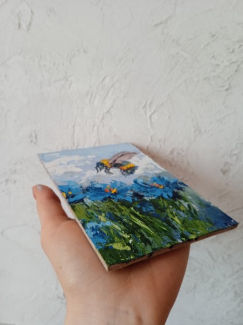 キャンバス油絵 専用 赤いお花とみつばち