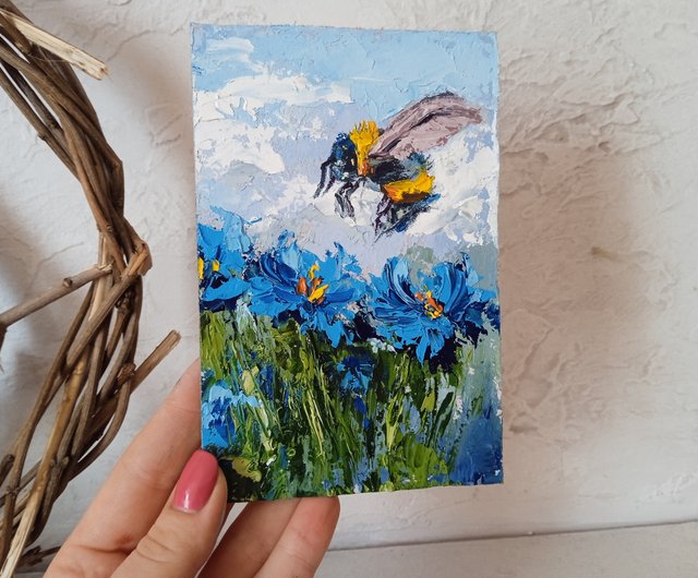 油絵◆半立体の円型アート【蜂】壁掛け油絵◆作者サイン入り 油絵◇半立体の円型アート【蜂】壁掛け油絵◇作者サイン入り 油絵