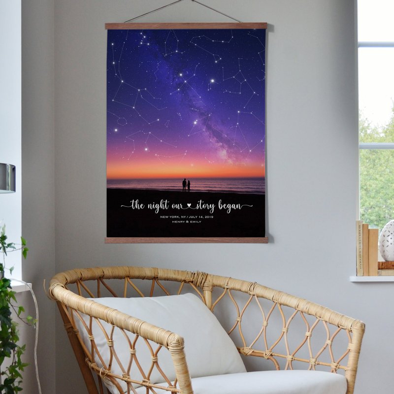 Custom Star Map for Specific Date Engagement Wedding Gift, Anniversary Gift - โปสเตอร์ - กระดาษ สีน้ำเงิน