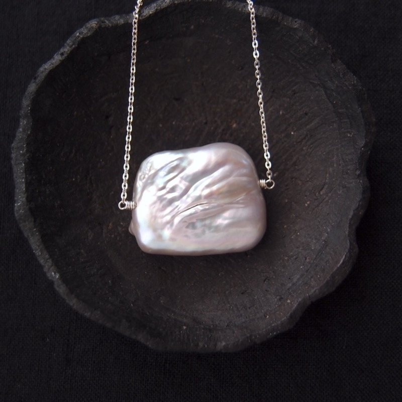 【SV】Square Pearl Necklace　スクエアパール ネックレス　Gray【OUTLET】 - 項鍊 - 寶石 灰色