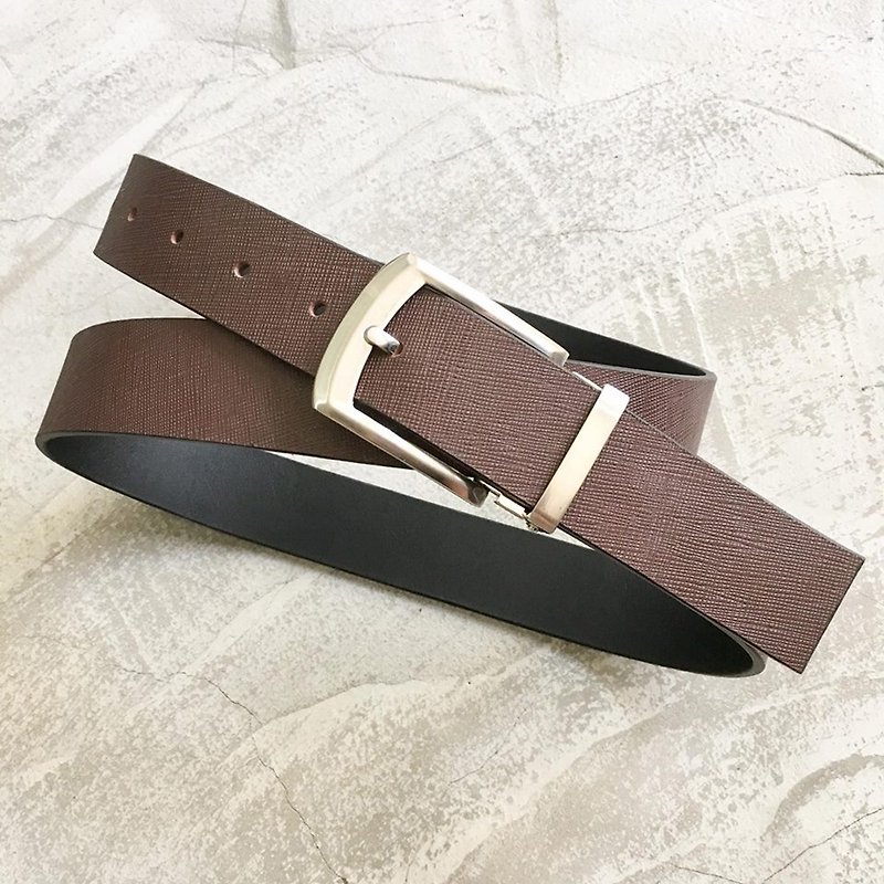 KAKU leather design Italian cross belt custom dark coffee - เข็มขัด - หนังแท้ สีนำ้ตาล