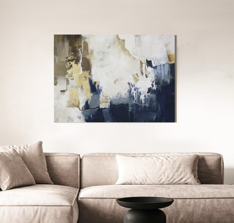 Navy painting abstract |Navy brown wall art |Navy canvas painting | Blue Flash 2 - 壁貼/牆壁裝飾 - 棉．麻 藍色